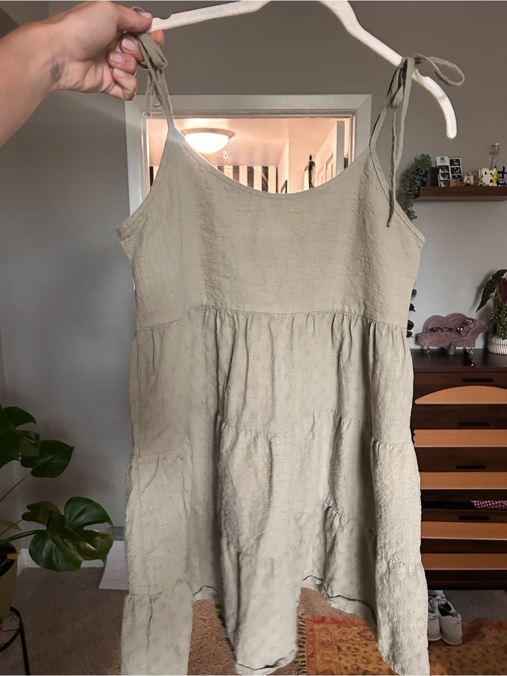Cotton On Light Olive Tie-Strap Mini Dress